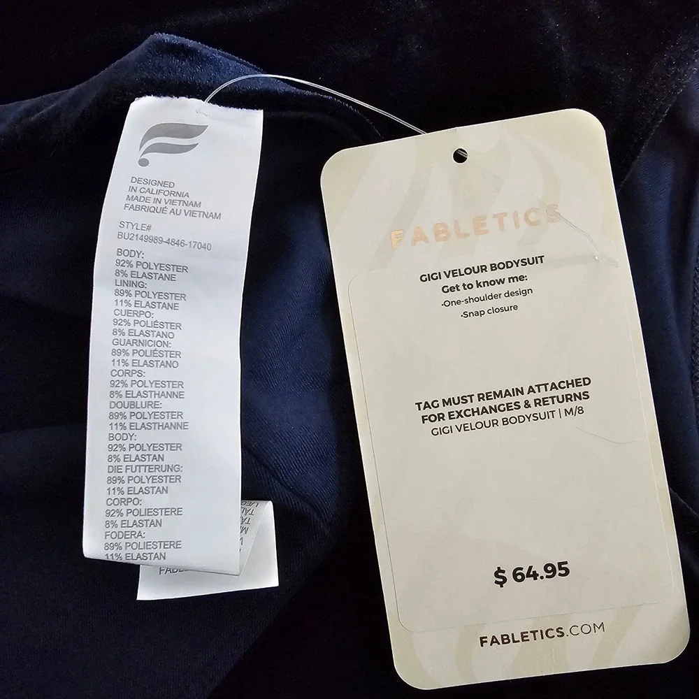 Fabletics Gigi Velour Bodysuit Bodysuit Medium Blue One Shoulder Snap Closure